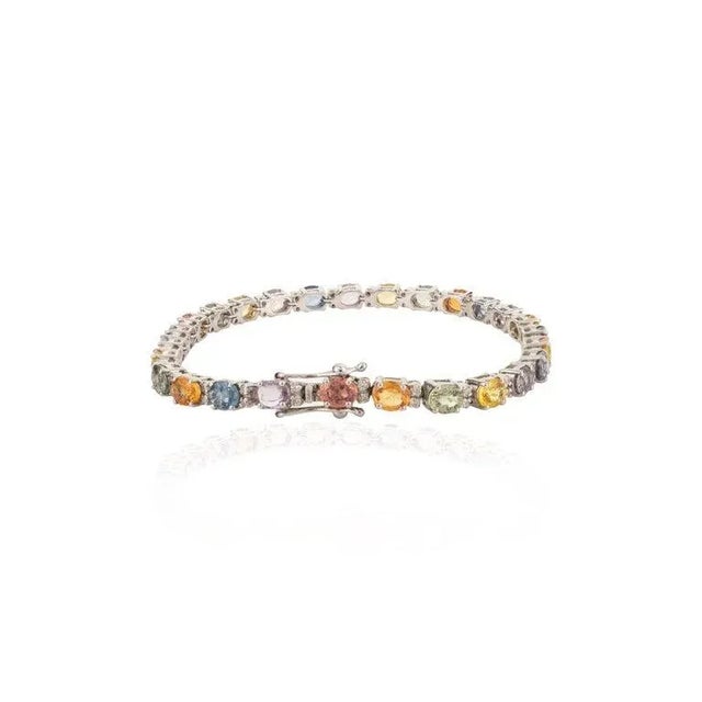 18k White Gold 13.03 Ctw Multi Sapphire Diamond Tennis Bracelet For Sale - Image 4 of 7