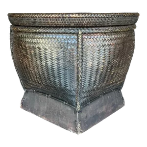 Vintage Woven Rattan Lidded Basket