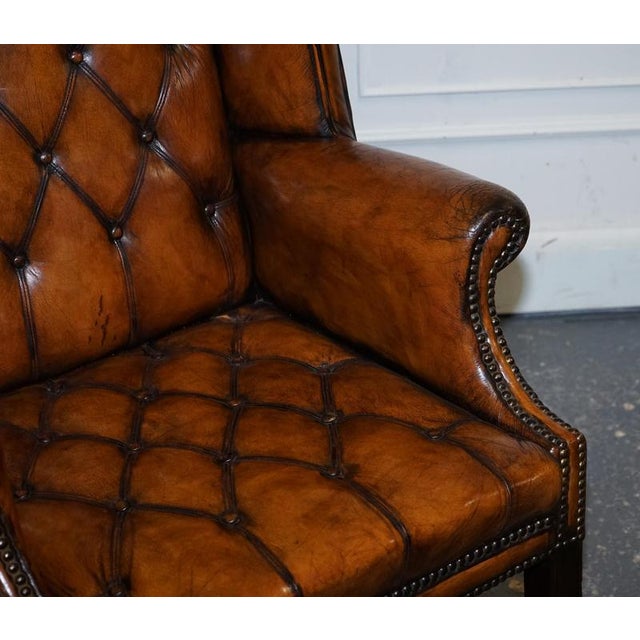Set of Chesterfield Wingback Armchairs in Hand Dyed Brown Leather, 1960s For Sale - Image 17 of 18