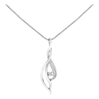 Espira 10K White Gold Round Diamond Accented Open Cascade Twist 18" Pendant Necklace (1/10 Cttw, J-K Color, I1-I2 Clarity) For Sale