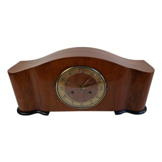 Art Deco Mantel Clock in Wood with Chiming Mechanical Movement, 1930 For Sale