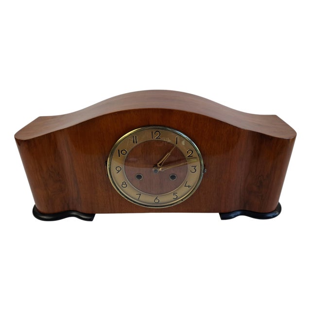 Art Deco Mantel Clock in Wood with Chiming Mechanical Movement, 1930 For Sale