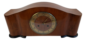 Art Deco Mantel Clock in Wood with Chiming Mechanical Movement, 1930