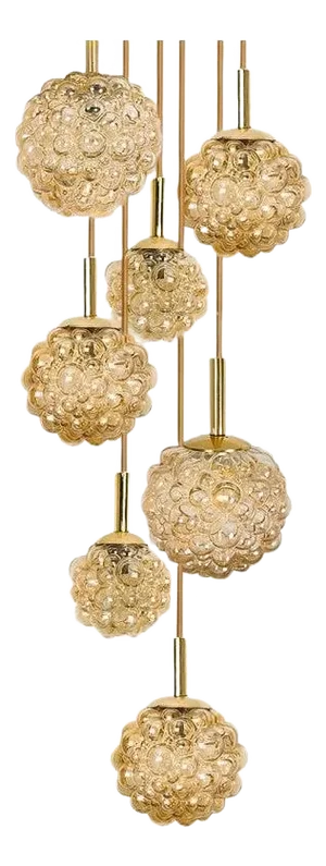 Cascade Fixture with Eight Bubbled Glass Pendants attributed to Helena Tynell, Germany, 1970s