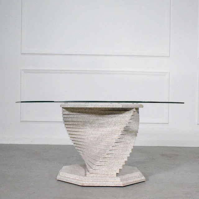 Modern Stacked Spiral Helix Faux Stone Textured Pedestal Coffee Table For Sale - Image 4 of 8