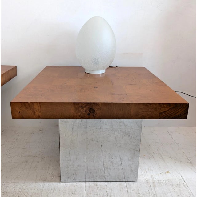 Mid-Century American Chrome and Burlwood Coffee Tables by Milo Baughman for Thayer Coggin, 1970s, Set of 2 For Sale - Image 9 of 18