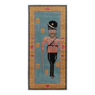 Rug & Kilim’s Modern Classics "Sipahi" Pictorial Runner Rug, Bristol Blue & Gold For Sale