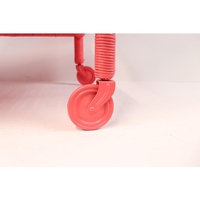 Vintage Wicker Bar Cart in Coral Pink For Sale - Image 10 of 12