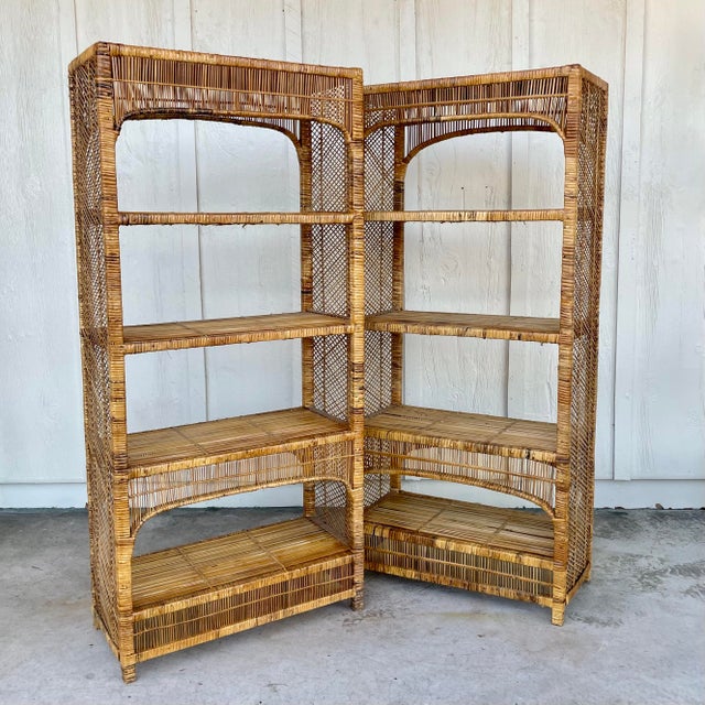 Khaki 1970s Coastal Rattan Wrapped Etagere, A Pair For Sale - Image 8 of 12
