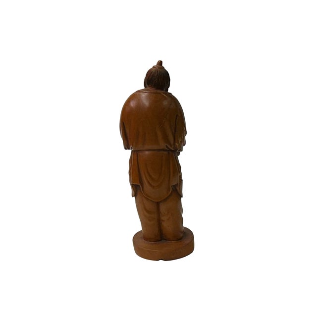 Chinese Chinese Boxwood Longevity Goddess Holding Baby Deer Statue For Sale - Image 3 of 7