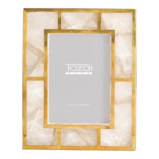 Two's Company Tozai Home White Quartz & Brass 5x7 Photo Frame For Sale