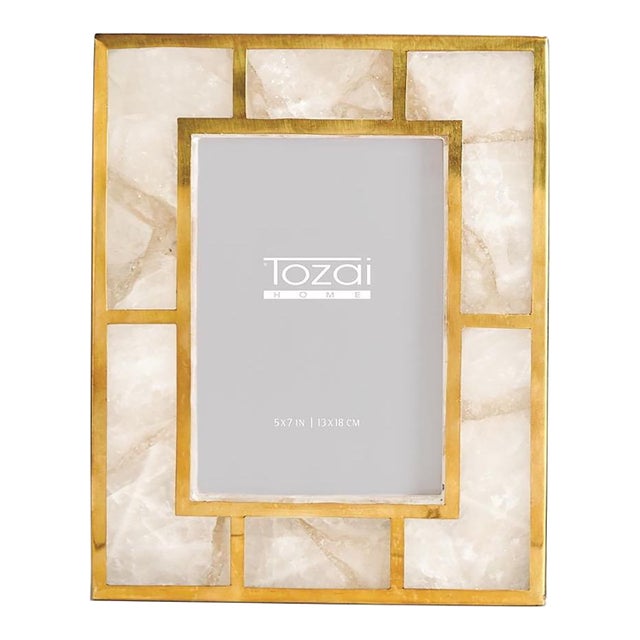 Two's Company Tozai Home White Quartz & Brass 5x7 Photo Frame For Sale