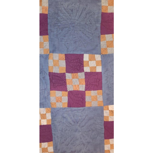 Folk Art Amish Wool Mounted Nine Patch Postage Stamp Crib Quilt For Sale - Image 3 of 6
