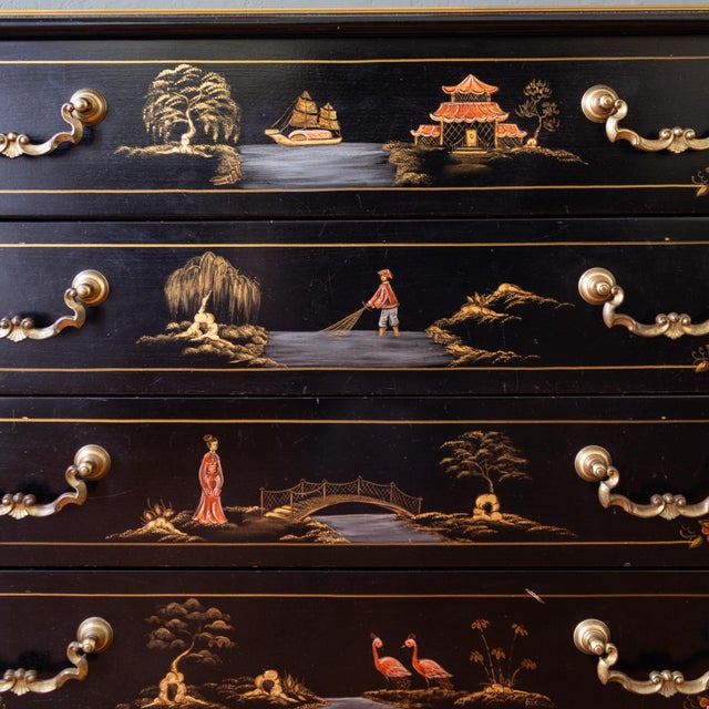Habersham Black Chinoisere Hand Painted Chest of Drawers | Dresser For Sale - Image 11 of 18