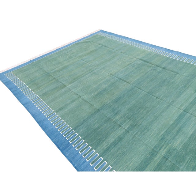 Not Yet Made - Made To Order Handmade Green and Blue Geometric Cotton Rug - 10'x14' For Sale - Image 5 of 11
