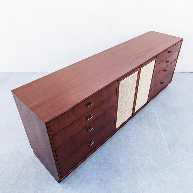 Restored Mid Century Oak & Cane Credenza by Jack Cartwright for Founders For Sale - Image 15 of 17