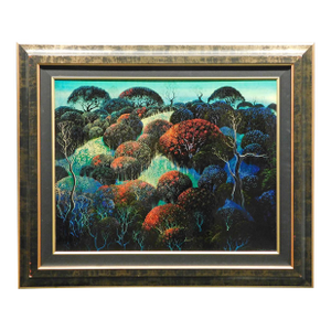 Eyvind Earle "Holly Covered Hills" Hand Signed Original Oil on Panel Framed