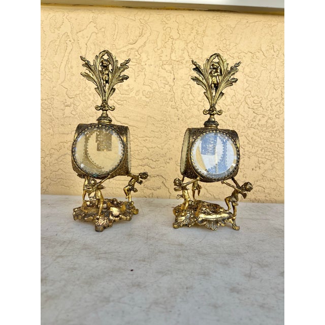 Victorian Antique Figaro Metal Glass, Perfume Bottles Pair For Sale - Image 3 of 10
