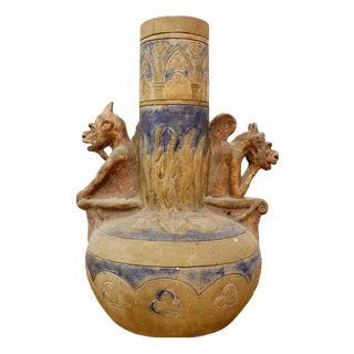 Early 20th Century Neolithic Style Terracotta Devil Gargoyle Vase For Sale