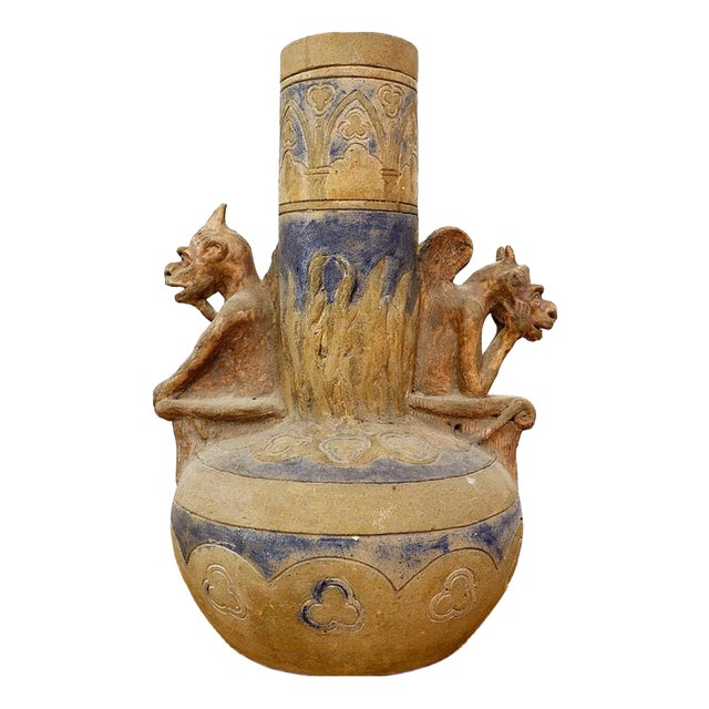 Early 20th Century Neolithic Style Terracotta Devil Gargoyle Vase For Sale