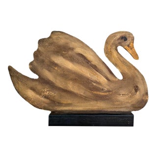 Vintage Tin Swan Sculpture, Diana Mihaltse Folk Art, Rustic Americana Farmhouse Decor For Sale