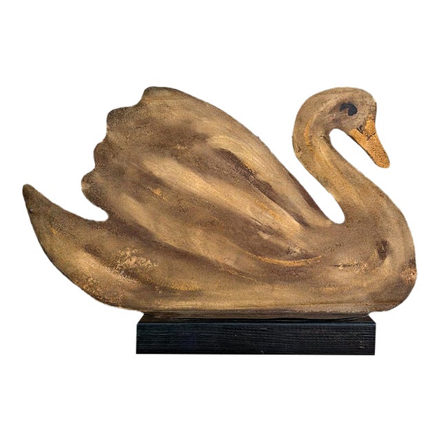 Vintage Tin Swan Sculpture, Diana Mihaltse Folk Art, Rustic Americana Farmhouse Decor For Sale