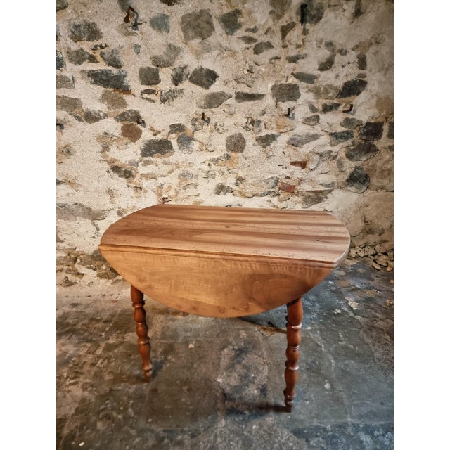 Antique French Round Walnut Drop-Leaf Dining Table, 1890s For Sale - Image 15 of 16