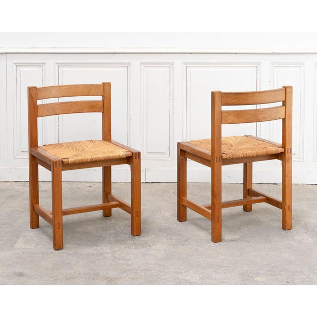 Tan Vintage Chairs in Elm and Straw from Maison Regain, 1970s, Set of 6 For Sale - Image 8 of 12