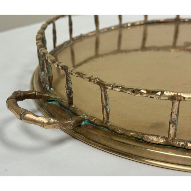Vintage Round Brass Faux Bamboo Gallery Tray For Sale In Kansas City - Image 6 of 7