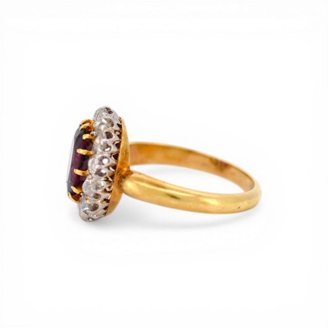 Late 19th Century Antique Belle Époque Ring 18k Gold - 2.5ct Rubellite Garnet & 1ct Old Cut, Size 6.5 For Sale - Image 5 of 9