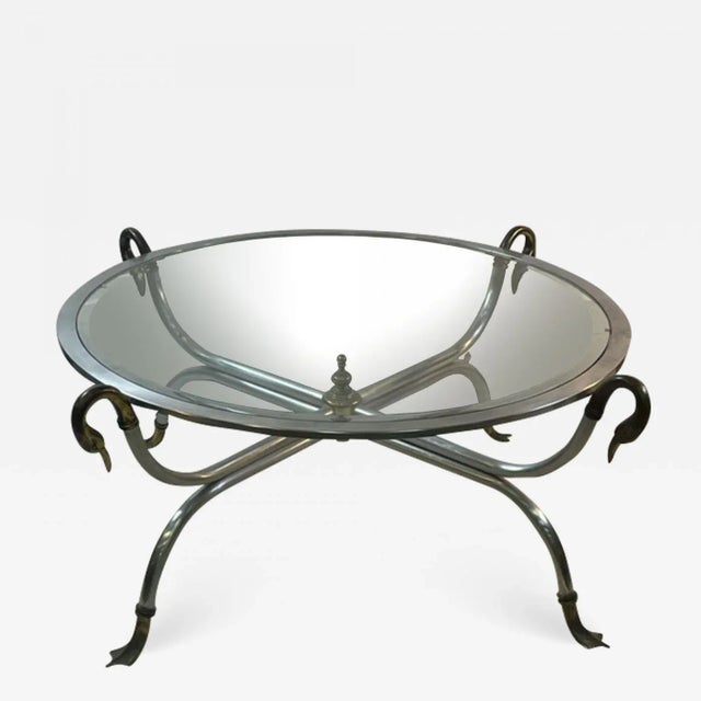 1960s Modernist Maison Jansen Steel & Brass Swan Head Coffee Table For Sale - Image 10 of 10
