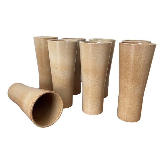 Large Vintage Minimalist Glazed Stoneware Tumblers from Niderviller, 1970s, Set of 8 For Sale