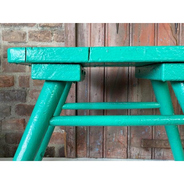 French Brutalist Wooden Stool in Green Paint, 1950s For Sale - Image 6 of 18