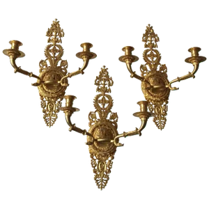 3 Versace Style Gold-Plated Lion Head Classical Sconces