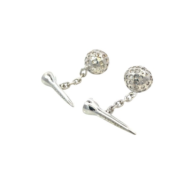 1990s Pair of Tiffany & Co Estate Golf Ball Cufflinks Sterling Silver 15.39 Grams For Sale - Image 10 of 11