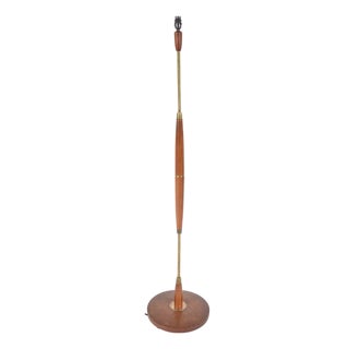 Tall Mid-Century Modern Danish Teak and Brass Floor Lamp, 1960s For Sale