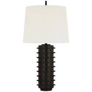 Thomas O'Brien by Visual Comfort Signature Biarritz Medium Table Lamp in Garden Bronze with Linen Shade For Sale