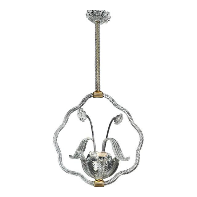 Art Decò Trasparent Barovier E Toso Light With Flowers, 1940s For Sale