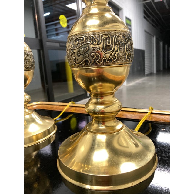 Brass Japanese Bronze Spun Table Lamps - a Pair For Sale - Image 8 of 13