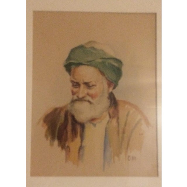 Handsome Oientalist Portraits:Arab Men,1890s Rare Museum Qual Watercolurs Otto Pilny - Set of 2 For Sale - Image 4 of 9