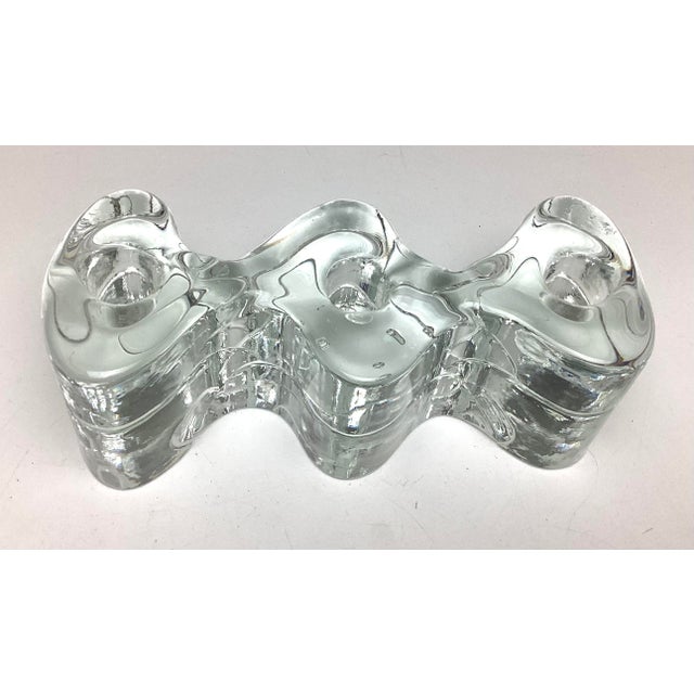 Mid Century Glass Arkipelago Candle Holder by Timo Sarpaneva . This holder holds three candles. It measures 8 1/4“ x 3...