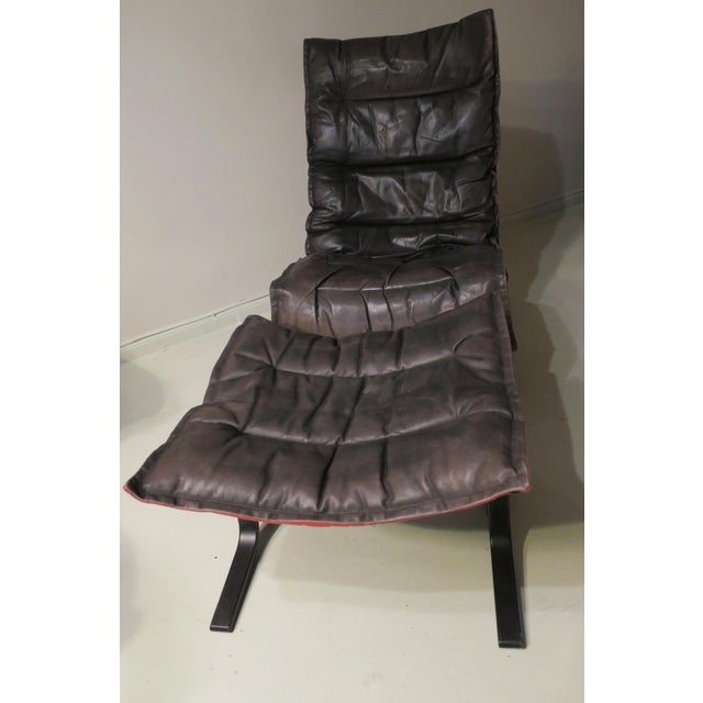 Textile Set of Leather Lounge Chair with Ottoman by Westnofa, Norway, 1960s For Sale - Image 7 of 12