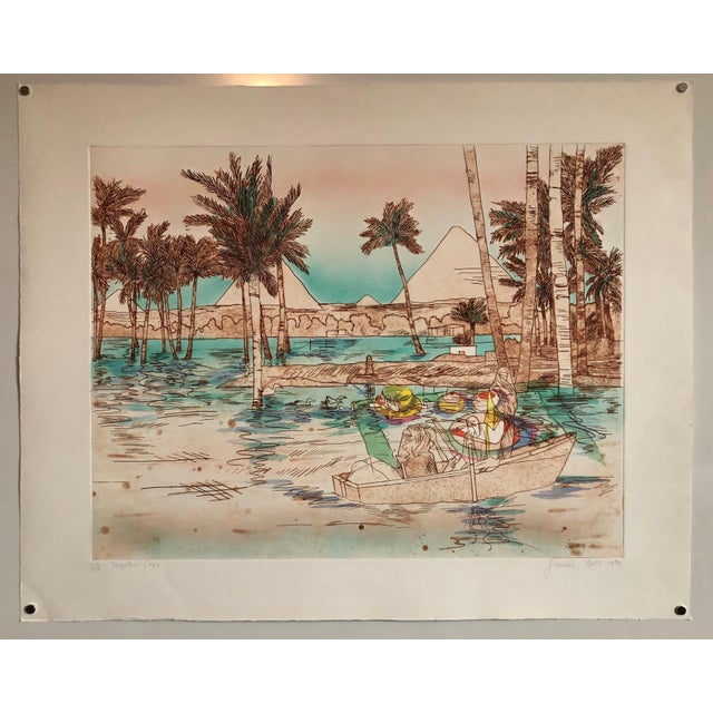 Paint Susan Hall, Mystic Cafe, Pyramids Signed Aquatint Etching California Woman Artist Susan Hall, 1978 For Sale - Image 7 of 7