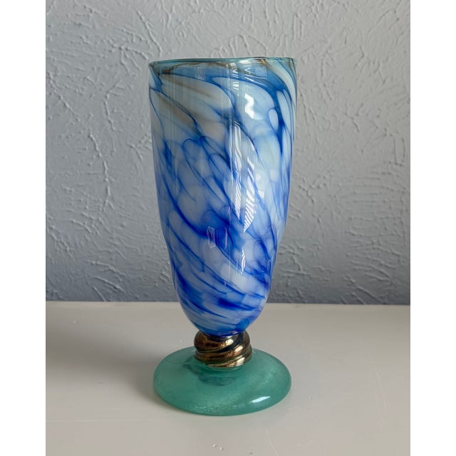 2020s Blue & White Swirl Handmade Art Glass Vase For Sale - Image 5 of 8