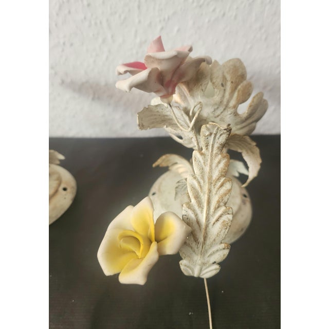 Vintage Wall Lamp with Floral Porcelain Elements, 1960s, Set of 2 For Sale - Image 12 of 18