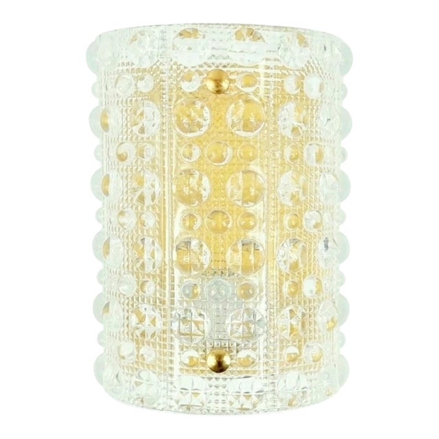 Mid-Century Modern Scandinavian Glass & Brass Wall Lamp/Sconce by Carl Fagerlund for Orrefors, Sweden, 1960s For Sale