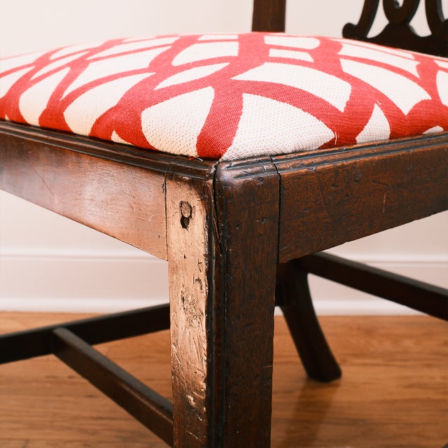 Antique Chippendale Style Ribbon Back Side Chair With Red & White Upholstery For Sale - Image 6 of 8