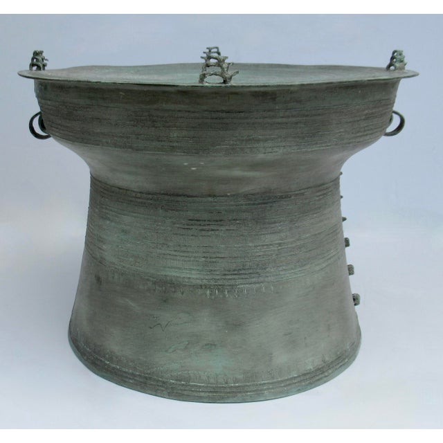 Asian Antique Antique Southeast Asian Bronze Rain Drum Side Table For Sale - Image 3 of 18