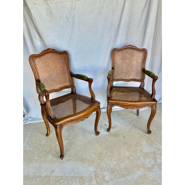 Early 20th Century French Louis XV Walnut and Caned Armchairs - a Pair For Sale - Image 6 of 11