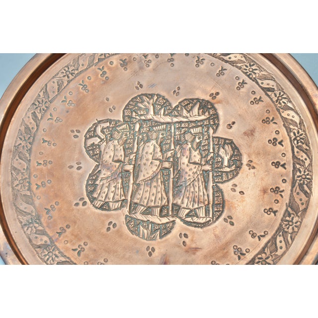 Early 20th Century Handmade Babylonian-Patterned Persian Copper Tray For Sale - Image 4 of 8